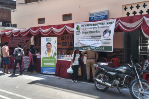 Free medical camp organized by The Green Doctors Trust with people receiving healthcare services